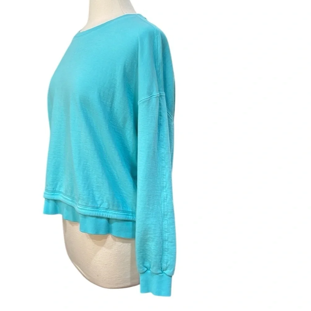 Athleta Sundown Crew Neck Sweatshirt Relaxed Fit SZ L Turquoise - Picture 5 of 9
